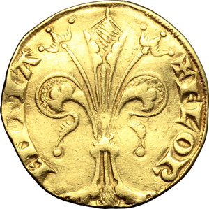 obverse: Firenze. Repubblica (sec. XIII - 1532). Fiorino d oro III serie, tre globetti a inizio legenda.    MIR 3/3. AU. g. 3.45  mm. 19.00  RR.  BB-BB+.
