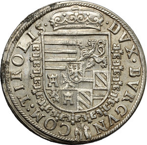 reverse: Austria. Ferdinand II (1564-1595).  Taler, Hall.    AG. g. 28.20  mm. 40.00    About EF.