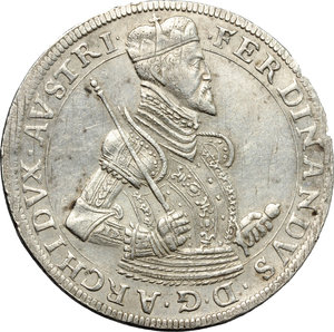 obverse: Austria. Ferdinand II (1564-1595).  Taler, Hall.    AG. g. 28.79  mm. 40.00    About EF.
