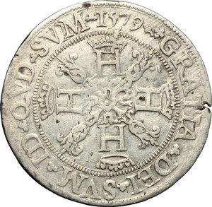 reverse: France. Henri III de Navarre, II de Béarn (1572-1589).  Franc 1579.    AG. g. 13.94  mm. 36.00    About VF.
