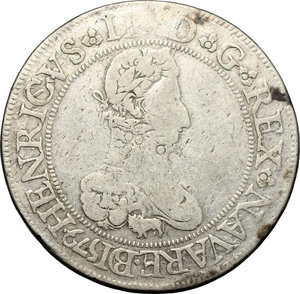 obverse: France. Henri III de Navarre, II de Béarn (1572-1589).  Franc 1579.    AG. g. 13.87  mm. 36.00    About VF.