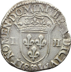 obverse: France. Charles X (1589-1590).  1/4 d ecu 1596, 99 Diana.   Sb 4670. AG. g. 9.40  mm. 28.00    Good VF.