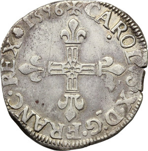 reverse: France. Charles X (1589-1590).  1/4 d ecu 1596, 99 Diana.   Sb 4670. AG. g. 9.40  mm. 28.00    Good VF.