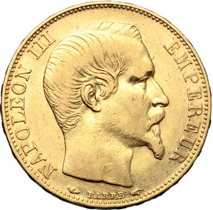 obverse: France. Napoleon III (1852- 1870).  20 francs 1854 A.   Fr. 573. AU.   mm. 21.00    About EF/EF.