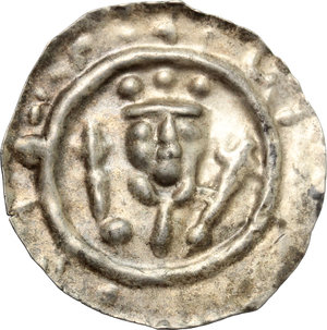 obverse: Germany. Time of Rudolf II - Heinrich III (1208-1224).  Bracteat, Kempten Abtei.   Berger 2512. AG. g. 0.39  mm. 20.00    VF.
