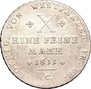 reverse: Germania, Westphalia. Hieronymus Napoleon (1807-1810).  Thaler 1811, Cassel.   Dav. 933. AG. g. 28.00