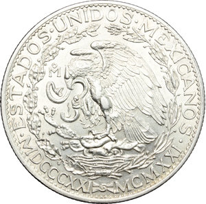 obverse: Mexico.   2 pesos 1921.   KM 462. AG.      EF.