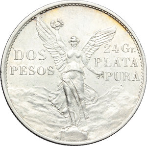 reverse: Mexico.   2 pesos 1921.   KM 462. AG.      EF.