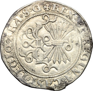 reverse: Spain. Ferdinand and Isabel (1476-1516).  2 reales, Seville mint.    AG. g. 6.76  mm. 31.00   Traces of mounting. About EF.