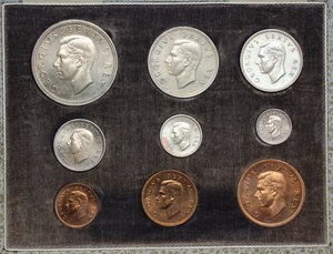 obverse: Sud Africa. George VI (1936-1952).  Set of 9 coins in mint box.        R.  PROOF. Only 800 specimens issued.