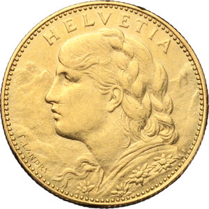 obverse: Switzerland.   10 francs 1915.   Fr. 504. AU.      EF.