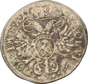 reverse: Svizzera-Chur.   Groschen 1732, in the name of Charles VI.   HMZ 377 var. MI. g. 1.44  mm. 21.00  R.  VF. Instead of CAROL, the legend reports CAOL. An interesting mint error.