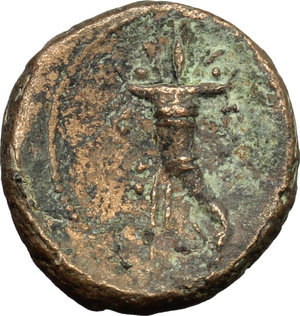 reverse: Italy. Samnium, Southern Latium and Northern Campania, Minturnae. Minturnae.  AE 16 mm. c. 2nd-1st century BC. Obv. Laureate head of Zeus right. Rev. Cornucopiae. HN Italy -. C. Stannard 95 a (Local Coinage Central Italy- 2007). AE. g. 3.57  mm. 16.00  RRR. A very rare and extremely interesting issue. Light brown toning, green deposits. VF/Good VF.