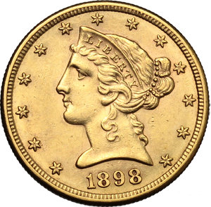 obverse: USA.   5 dollars 1898, San Francisco.   Fr. 143. AU.   mm. 21.00    EF.