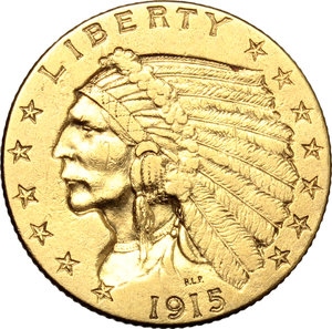 reverse: USA.   2,5 dollars 1915.   Fr. 120. AU. g. 4.18  mm. 17.00    VF.