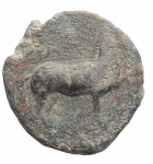 obverse: Mondo Greco - Apulia. Salapia. 275-250 a.C. AE. D:/ Cavallo a destra con la zampa anteriore sollevata  R:/ Delfino a destra. SNG ANS 733. g 7,44. mm 19,1. BB. Patina verde intenso