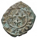 obverse: Zecche Italiane - Brindisi o Messina. Carlo d Angiò (1266-1282). Denaro.MI.  D/ Tre gigli. R/ Croce latina. gr 0,60. Sp. 43. R. BB+.