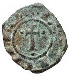reverse: Zecche Italiane - Brindisi o Messina. Carlo d Angiò (1266-1282). Denaro.MI.  D/ Tre gigli. R/ Croce latina. gr 0,60. Sp. 43. R. BB+.