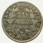 reverse: Zecche Italiane.Roma. Pio IX (846-1870) 10 soldi 1869 A.XXIII. AG, Pag. 582. BB