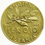 obverse: Casa Savoia. Albania. Vittorio Emanuele III. 1900-1943. 0,10 lek 1941. AE. Pag. 1006. Mont. 508. BB+. R.