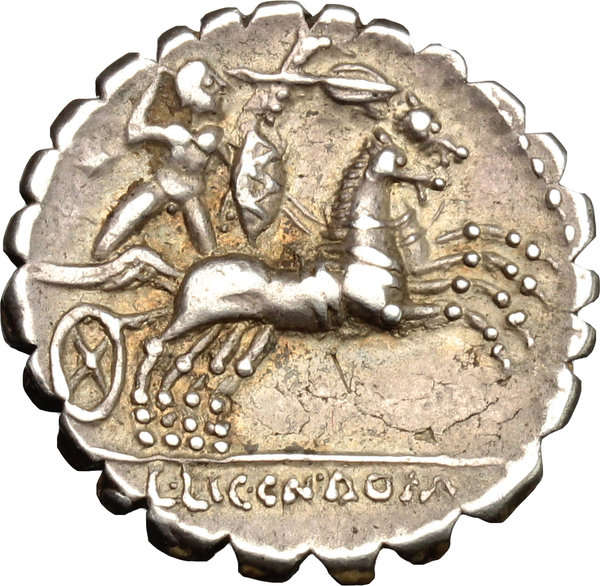 Cosconius M.F.C 118 avant notre ère AR denarius serratus avec Licinius C NGC authentifié L 