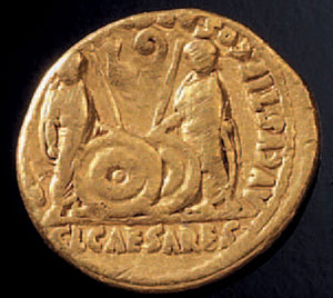 reverse:  Aureo di Augusto Materia e tecnica: oro coniato D/ Busto di