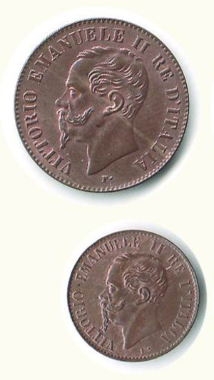 obverse: VITTORIO EMANUELE II - 1 e 2 centesimi 1867