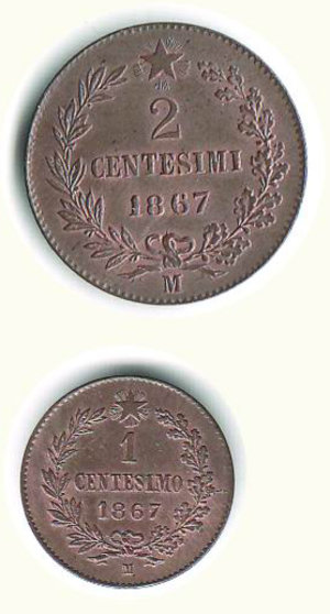 reverse: VITTORIO EMANUELE II - 1 e 2 centesimi 1867