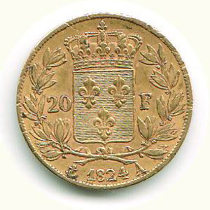 reverse: FRANCIA Luigi XVIII 20 Francs 1824