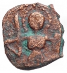 obverse: Zecche Italiane - Bari. Ruggero II. 1127-1154. Follaro, con S. Demetrio. AE. Peso gr. 0,52. qBB/BB. R.