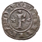 obverse: Zecche Italiane - Brindisi. Federico II. 1198-1250. Denaro del 1249. MI. D/ F tra stelle. R/ Croce. Sp.148. Peso 0.51 gr. BB++.