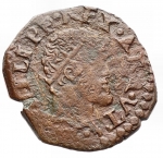 obverse: Zecche Italiane - Napoli. Filippo II. 1556-1598. Da due cavalli. Ae. D/ Testa nuda a destra. R/ Corona reale. Peso 2,02 gr. Diametro 21,1 mm. qBB.