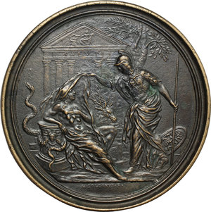 reverse: Arezzo.  Francesco Redi (1626-1698), medico e poeta. . Medaglia 1684, bordo modanato, per l attività di medico del Redi