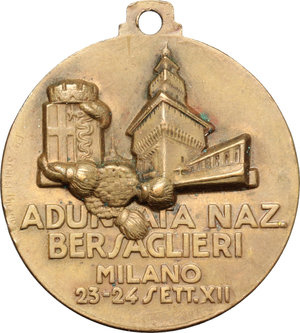 reverse: Adunata Naz.Bersaglieri. Milano, 23-24 sett.XII. Medaglia con appiccagnola originale A.XII