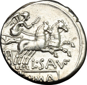 reverse: L. Saufeius.. AR Denarius, 152 BC