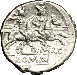 reverse: Q. Marcius Libo. . AR Denarius, 148 BC