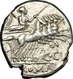reverse: C. Curiatius Trigeminus. . AR Denarius, 142 BC