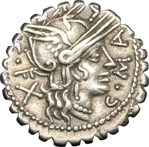 obverse: C. Malleolus C.f.. AR Denarius serratus, 118 BC