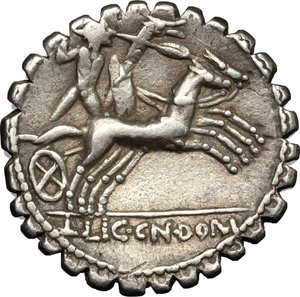 reverse: C. Malleolus C.f.. AR Denarius serratus, 118 BC