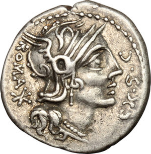 obverse: M. Sergius Silus.. AR Denarius, 116-115 BC