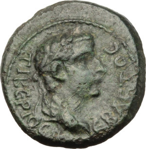 obverse: Tiberius (14-37).. AE 17 mm. Smyrna mint, Ionia. Hieronymos magistrate, Petronius procos, 29-35 AD