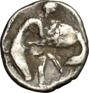 reverse: Southern Apulia, Tarentum. AR Diobol, c. 380-325 BC