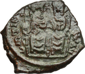 obverse: Justin II (565-578).. AE Half Follis, Thessalonica mint