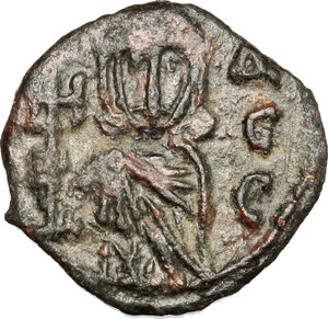 reverse: Constantine V Copronymus with Leo IV (751-775).. AE Follis, Syracuse mint