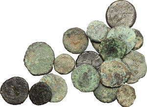 obverse: Roman Empire.. Multiple lot of eighteen (18) unclassified AE late Roman bronzes, mostly fractionals, some Barbaric issue