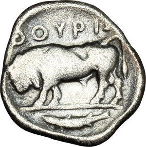 reverse: Southern Lucania, Thurium. AR Diobol, c. 443-400