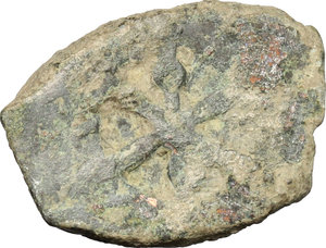 obverse: Caffa. AE Tartar pulo with Genoese  christogram  countermark