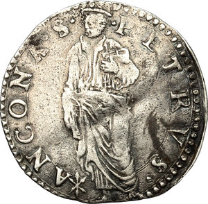 reverse: Ancona.  Giulio III (1550-1555).. Giulio con stemma e San Pietro