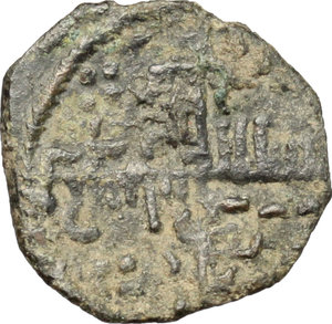 obverse: Bari.  Ruggero II, Duca Normanno (1105-1154), ultima fase. Mezzo follaro (?) con la Vergine orante (1150-1151)