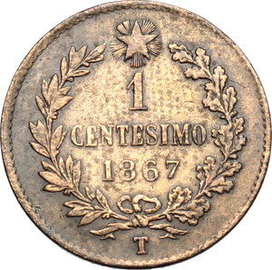 reverse: Vittorio Emanuele II  (1861-1878).. Centesimo 1867 T